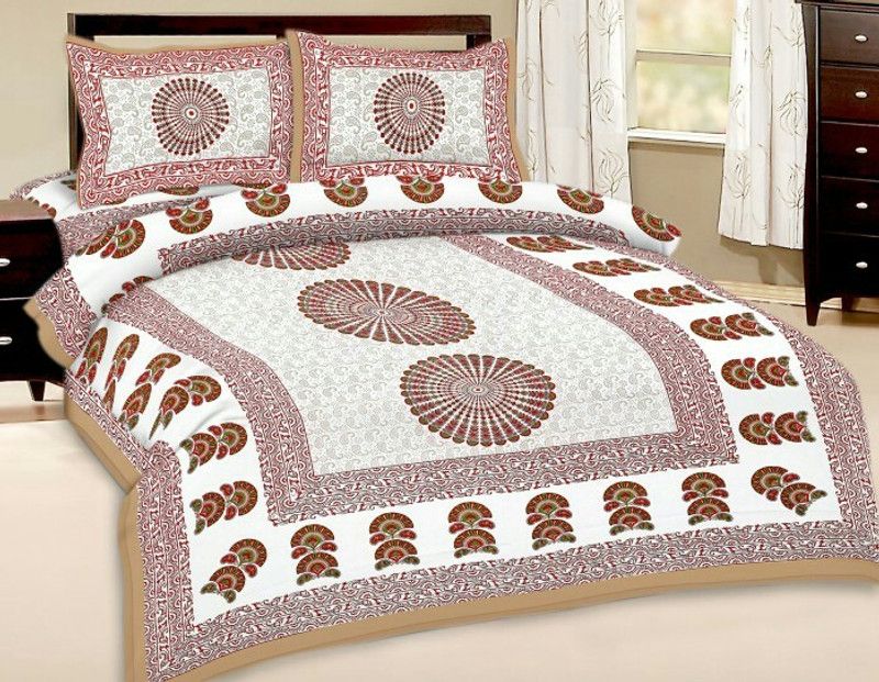 NAIWAL FASHION 250 TC Cotton Double 3D Printed Flat Bedsheet  (Pack of 1, Multicolor)
