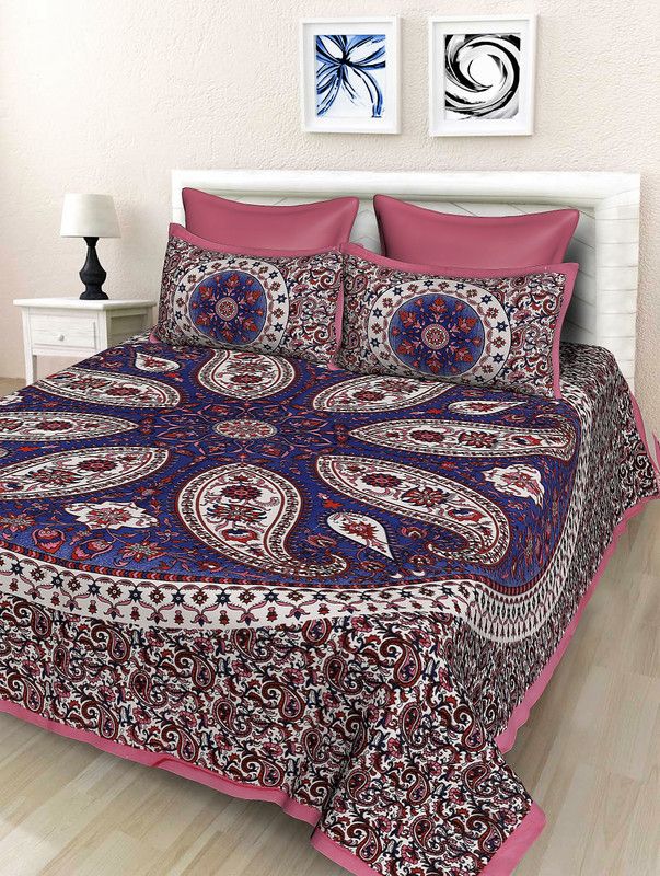 SheetKart 144 TC Cotton Double Printed Flat Bedsheet  (Pack of 1, Multicolor)