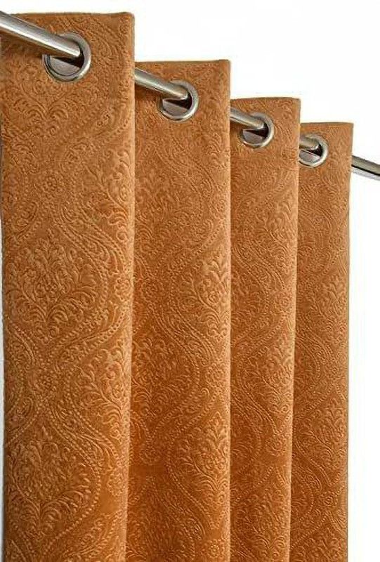 BK HOMZ 274 cm (9 ft) Velvet Room Darkening Long Door Curtain Single Curtain  (Self Design, Golden)