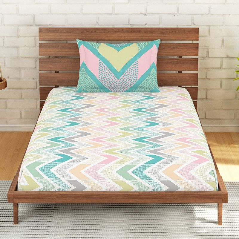 SPACES 144 TC Cotton Single Printed Flat Bedsheet  (Pack of 1, Multicolor)
