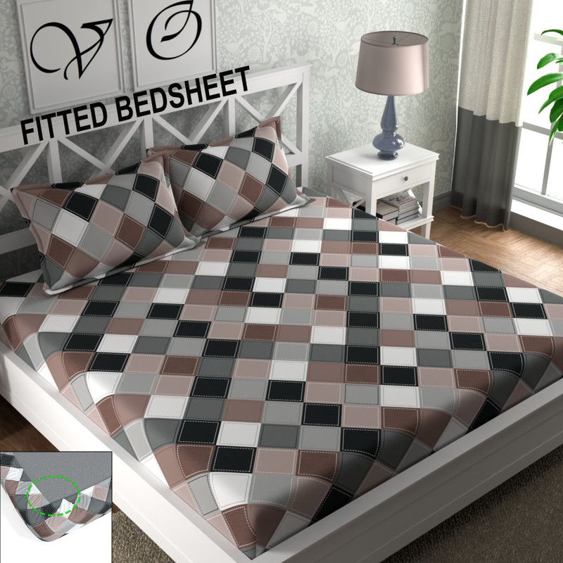 CG Homes 160 TC Cotton Double Printed Fitted (Elastic) Bedsheet  (Pack of 1, Multicolor)