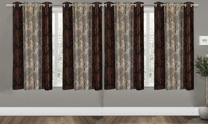 152 cm (5ft) Window Curtain  (Brown, Pack of 4)