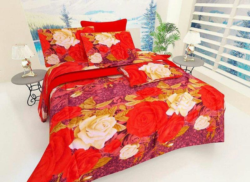 Twinkle Star's 140 TC Polycotton King Printed Flat Bedsheet  (Pack of 1, Red)