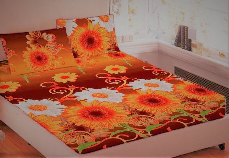 Jyoti Creations 144 TC Cotton Double 3D Printed Flat Bedsheet  (Pack of 1, Multicolor)