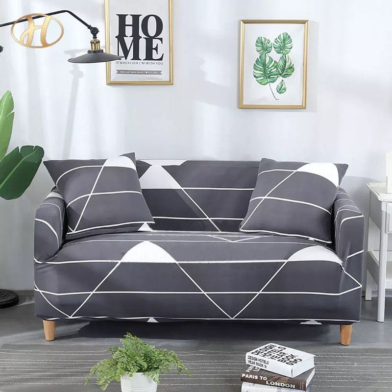 Sassy Fox Polyester Abstract Sofa Cover  (Universal Stretchable 2 Seater, Grey Abstract Pack of 1)