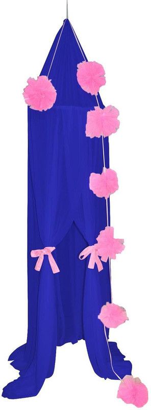Creative Textiles Polyester Adults Washable mn pom pom Mosquito Net  (Blue, Ceiling Hung)
