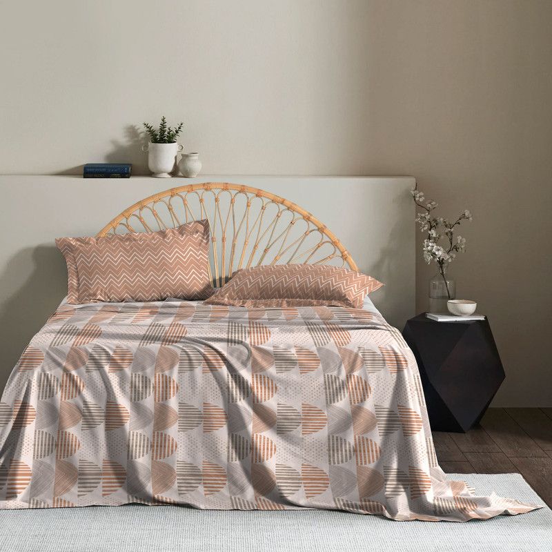 TRIDENT 120 TC Cotton Queen Floral Flat Bedsheet  (Pack of 1, Candy Orange)