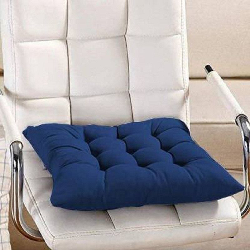 jy Cotton Solid Chair Pad Pack of 1  (Blue)