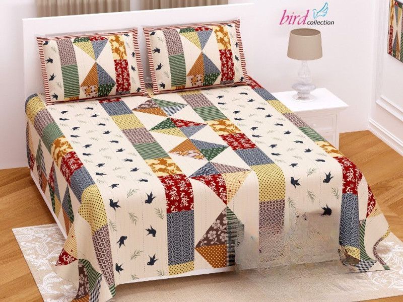 ROOP JYOTI 250 TC Cotton Double Printed Flat Bedsheet  (Pack of 1, Light Pink)