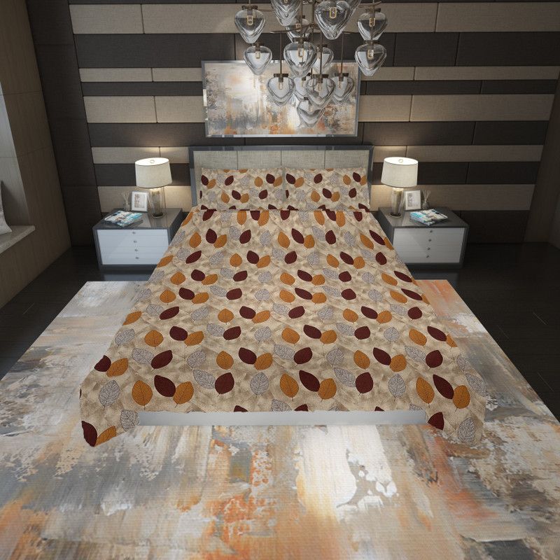 Victoria 400 TC Cotton Queen Printed Flat Bedsheet  (Pack of 1, Beige)