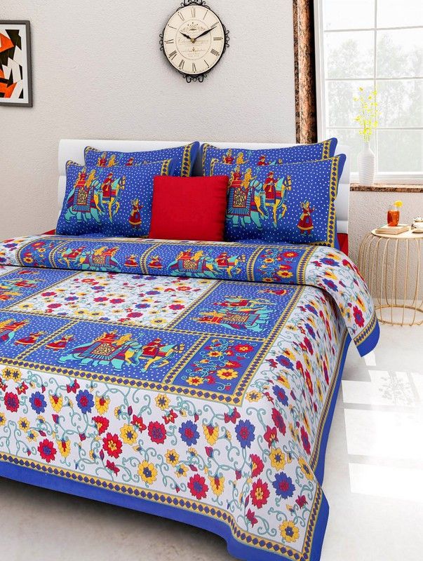 IkBedsheets 280 TC Cotton Double Printed Flat Bedsheet  (Pack of 1, Red)