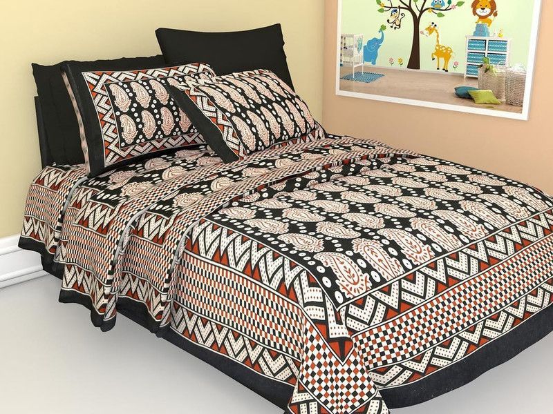 Ubania Collection 140 TC Cotton Single Printed Flat Bedsheet  (Pack of 1, Black)
