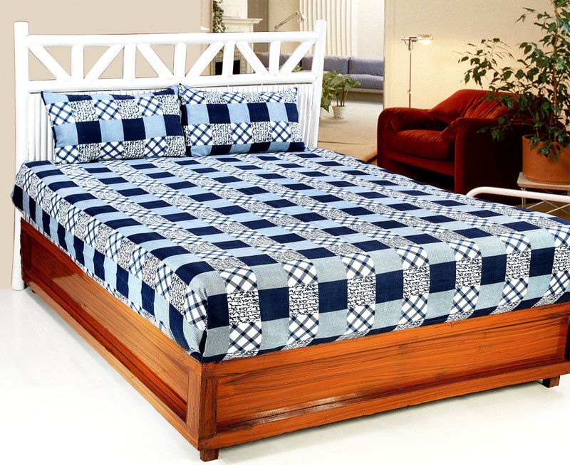 Welhous 144 TC Microfiber Double Checkered Flat Bedsheet  (Pack of 1, Multicolor)