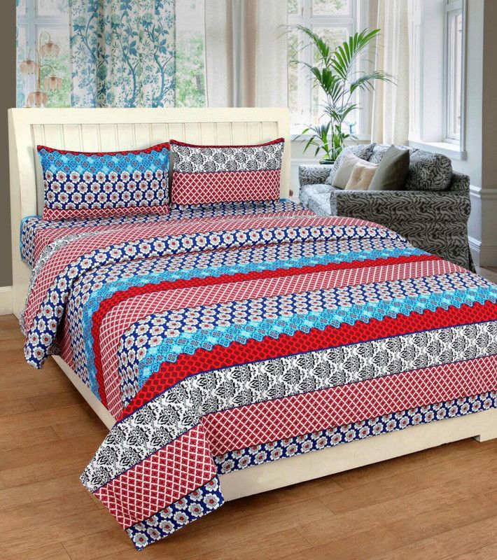 AAZEEM 150 TC Cotton Double Abstract Flat Bedsheet  (Pack of 1, Pink)