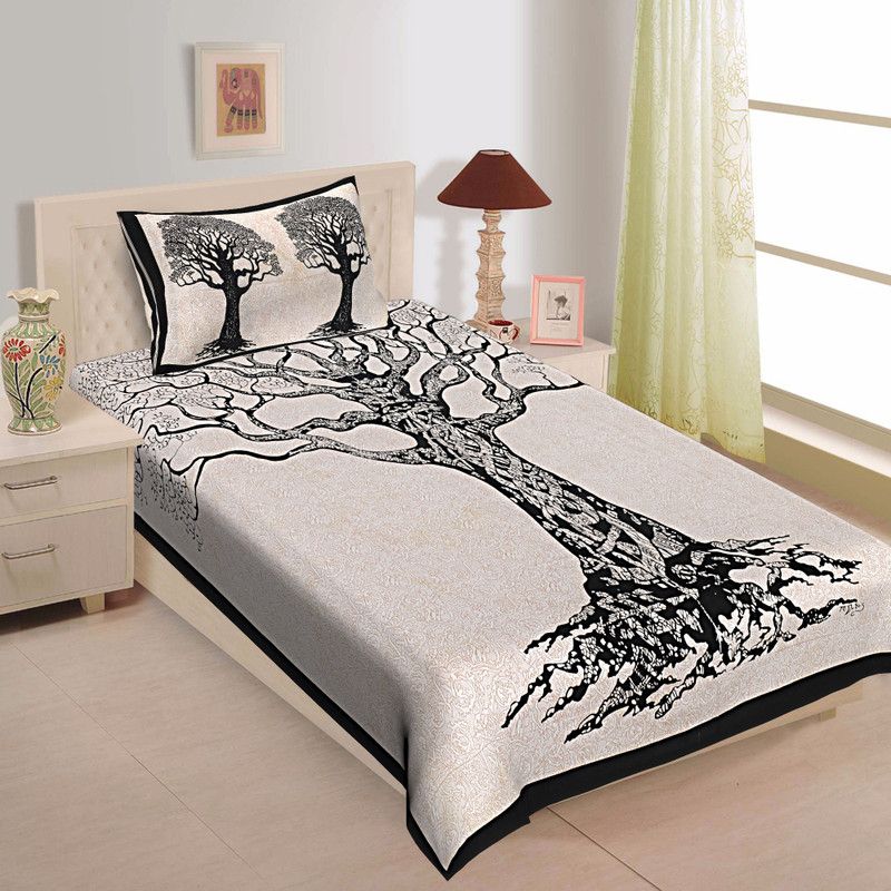 KRISMARTELITE 140 TC Cotton Single Printed Flat Bedsheet  (Pack of 1, Black)