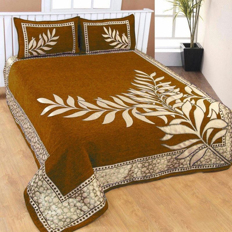 Duffers 500 TC Velvet Double Abstract Flat Bedsheet  (Pack of 1, Gold)