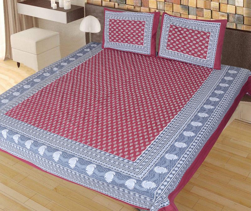 Chetan enterprises 240 TC Cotton King Printed Flat Bedsheet  (Pack of 1, Red)