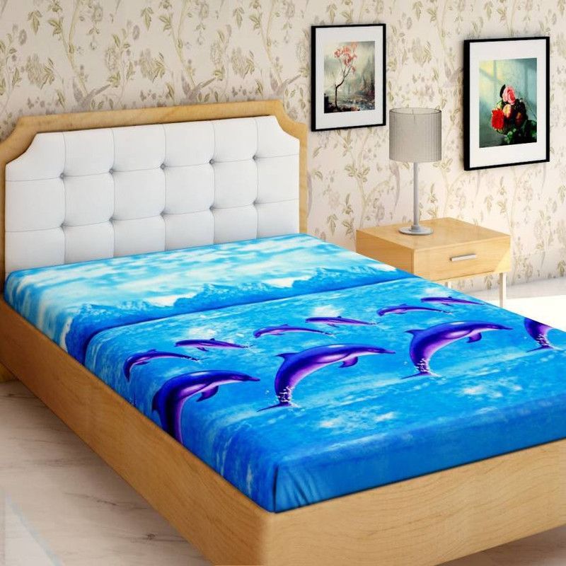 PRODUCTSCK 179 TC Polycotton Double Checkered Flat Bedsheet  (Pack of 1, Blue)