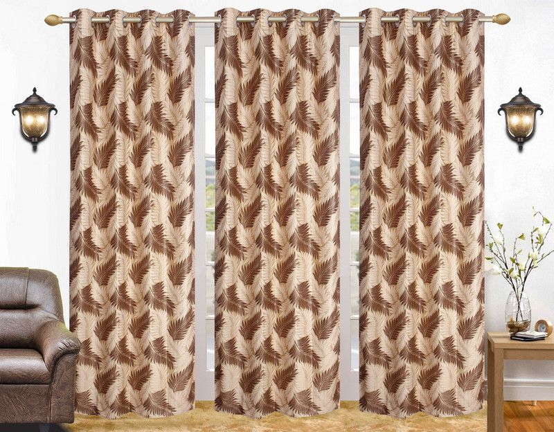 Flossy 212 cm (7 ft) Polyester Semi Transparent Door Curtain (Pack Of 3)  (Abstract, Brown)