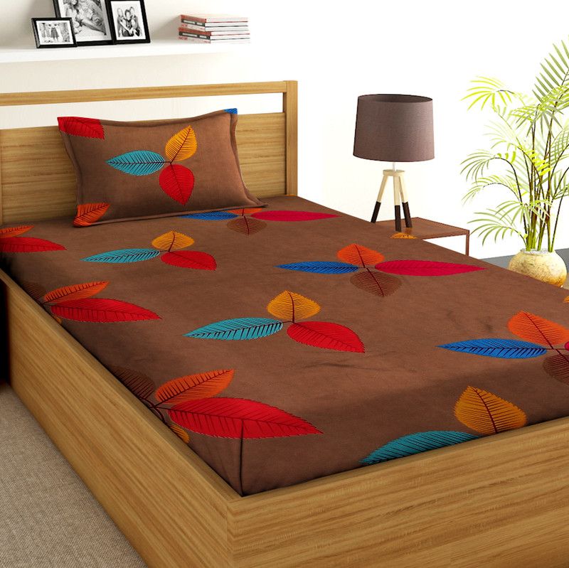 Bedress 120 TC Microfiber Single Floral Flat Bedsheet  (Pack of 1, Brown)