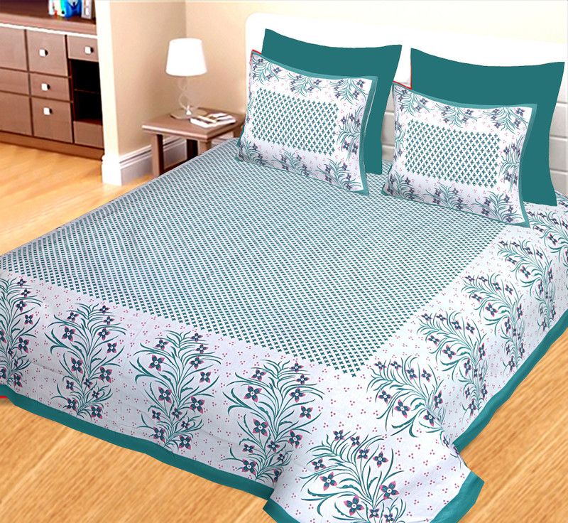 BEDAFFAIR 144 TC Cotton King Printed Flat Bedsheet  (Pack of 1, Green)