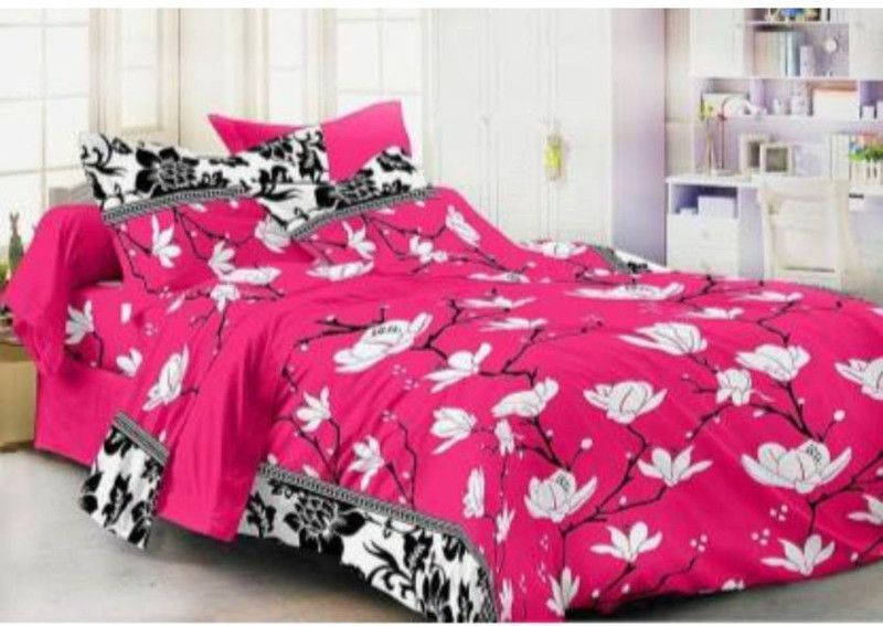 NAYRA FAB 244 TC Microfiber Double 3D Printed Flat Bedsheet  (Pack of 1, Pink)