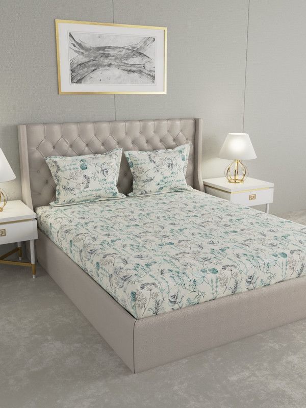 Raymond Home 144 TC Cotton Double Floral Flat Bedsheet  (Pack of 1, Green)