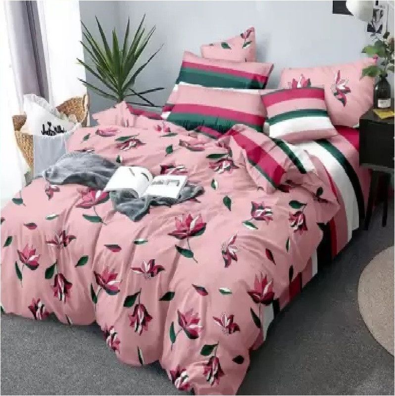 MR Gangoli 150 TC Cotton Double Geometric Flat Bedsheet  (Pack of 1, Pink)