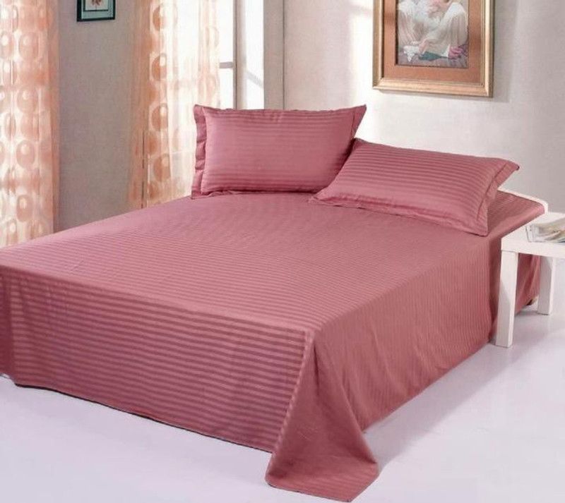 BLENZZA DECO 250 TC Microfiber King Striped Flat Bedsheet  (Pack of 1, Light Pink)