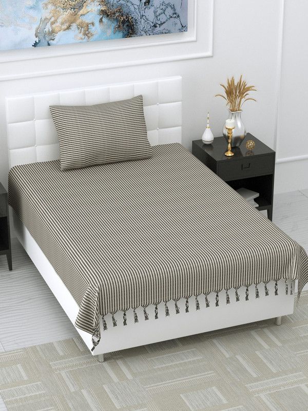 Varde 180 TC Cotton Single Striped Flat Bedsheet  (Pack of 1, Grey)