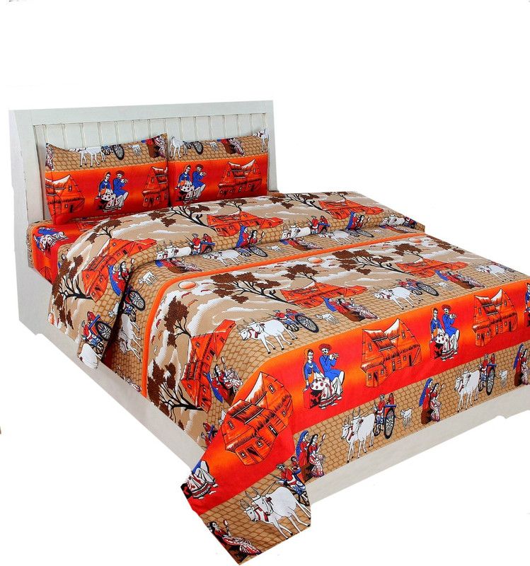 AMAY ENTERPRISES 150 TC Polycotton Double Printed Fitted & Flat Bedsheet  (Pack of 1, Multicolor)
