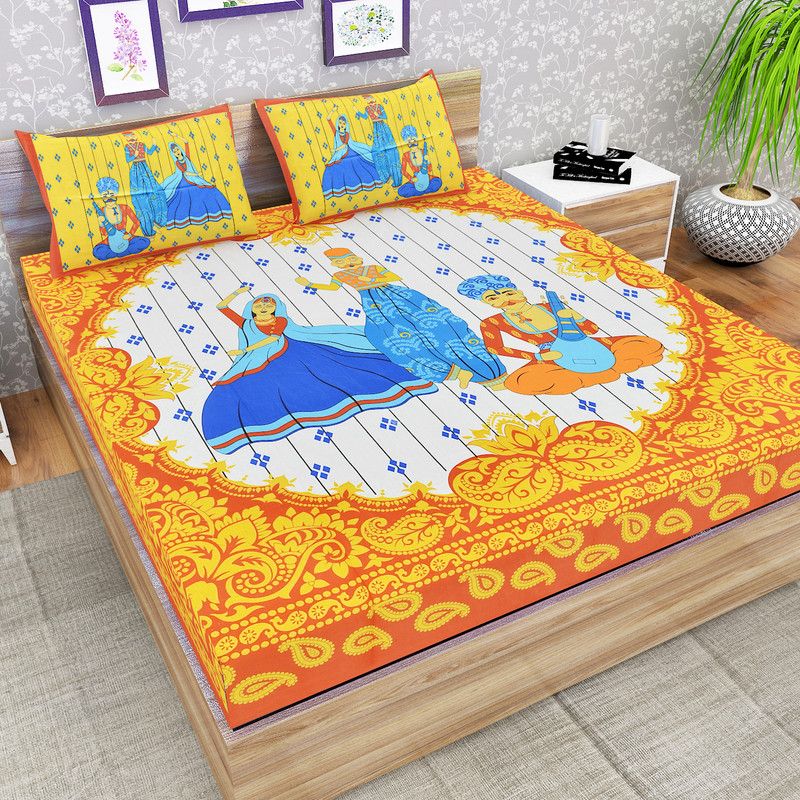 Anupama 144 TC Cotton Double Jaipuri Prints Flat Bedsheet  (Pack of 1, Multicolor)