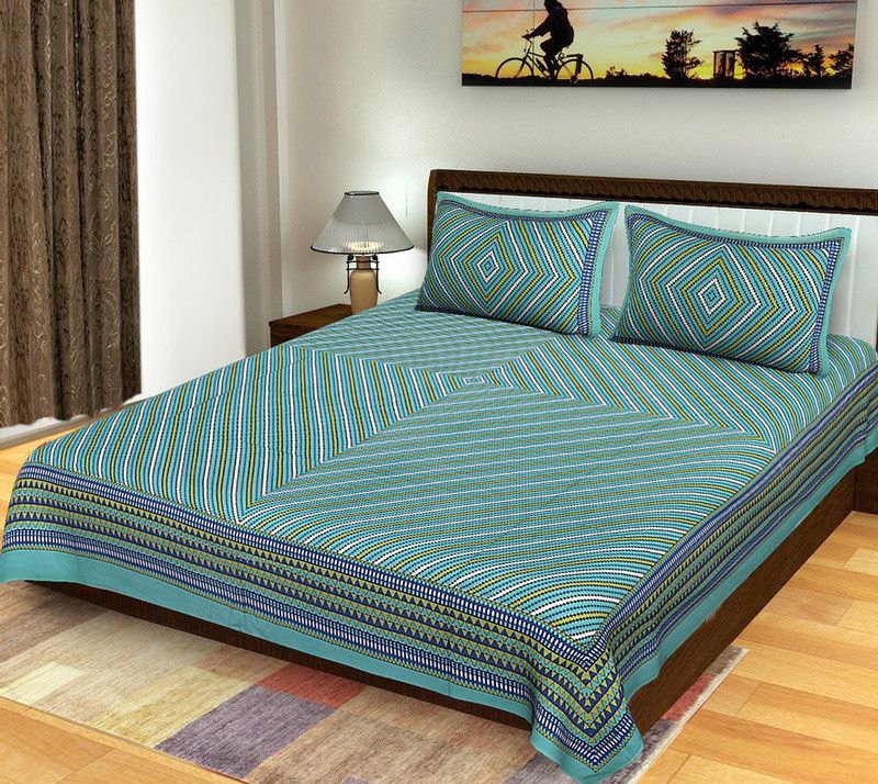 Sonal Textiles 250 TC Cotton Queen Printed Flat Bedsheet  (Pack of 1, Green)