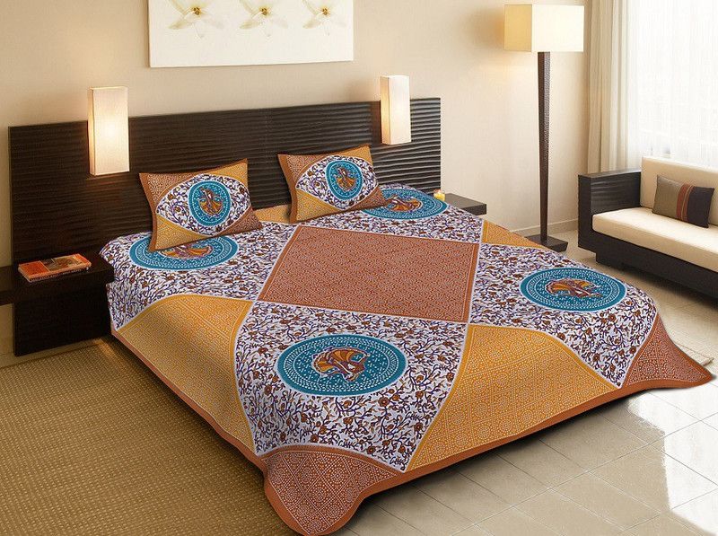 RIYA FABRICS 144 TC Cotton King Printed Flat Bedsheet  (Pack of 1, Brown)