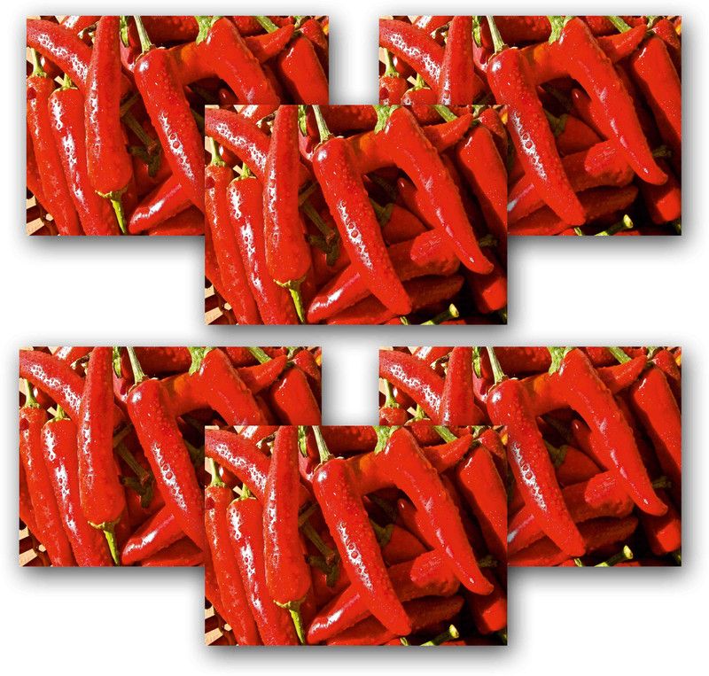 Ambbi Collections Rectangular Pack of 6 Table Placemat  (Red, Polyester)