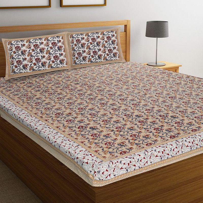 J.K.ENTERPRISES 240 TC Cotton Double Printed Flat Bedsheet  (Pack of 1, Multicolor)
