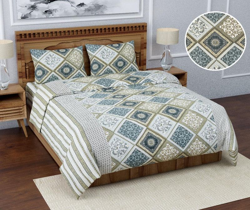 Adaika Emporium 240 TC Cotton King Embroidered Flat Bedsheet  (Pack of 1, Grey, White)