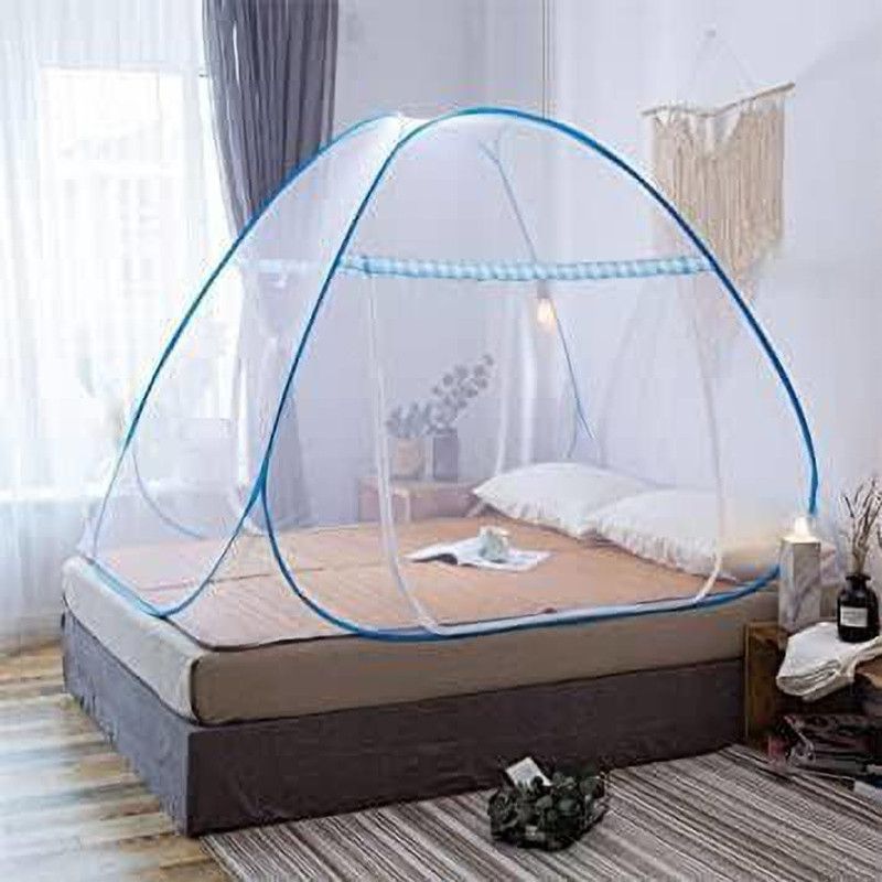 VD Enterprise Polyester Adults Washable Foldable Polyester Double Bed mosquito net for Adult [Blue] Mosquito Net  (White & Blue, Tent)