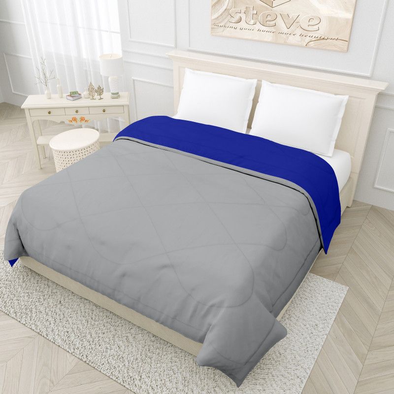 STEVE Solid Double Comforter for Mild Winter  (Microfiber, Blue, Grey)