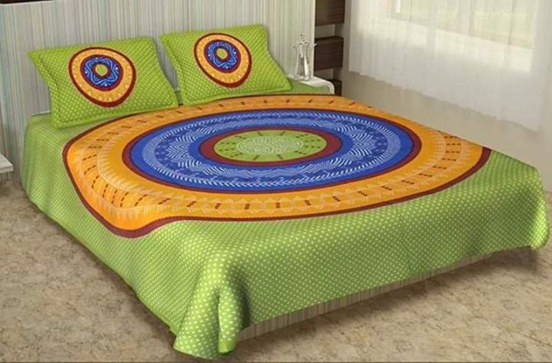 KRISHANATEXTILE 121 TC Cotton King Printed Flat Bedsheet  (Pack of 1, Green)