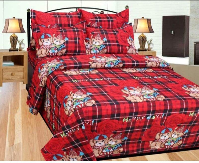 Twinkle Star's 144 TC Polycotton Double Printed Flat Bedsheet  (Pack of 1, Multicolor)