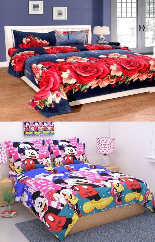SK WEBS 144 TC Microfiber Double Floral Fitted & Flat Bedsheet  (Pack of 2, Red)