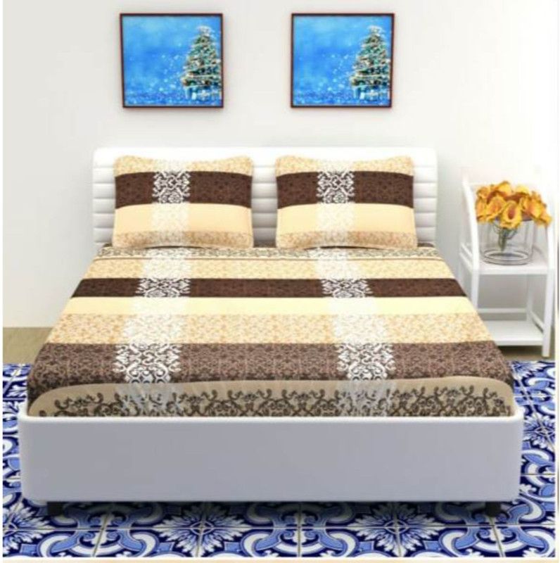 Novak Decors 240 TC Microfiber Double Floral Flat Bedsheet  (Pack of 1, Beige)