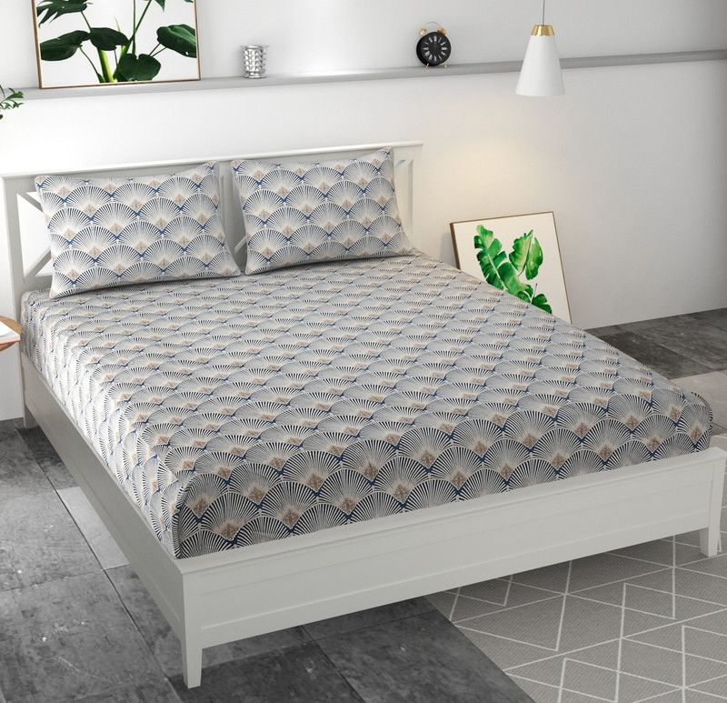 DECOR VATIKA 144 TC Microfiber Double Printed Fitted (Elastic) Bedsheet  (Pack of 1, Multicolor)