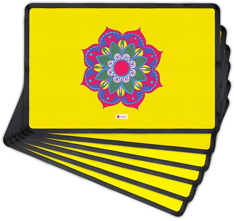 Indigifts Rectangular Pack of 6 Table Placemat  (Yellow, Polyester)