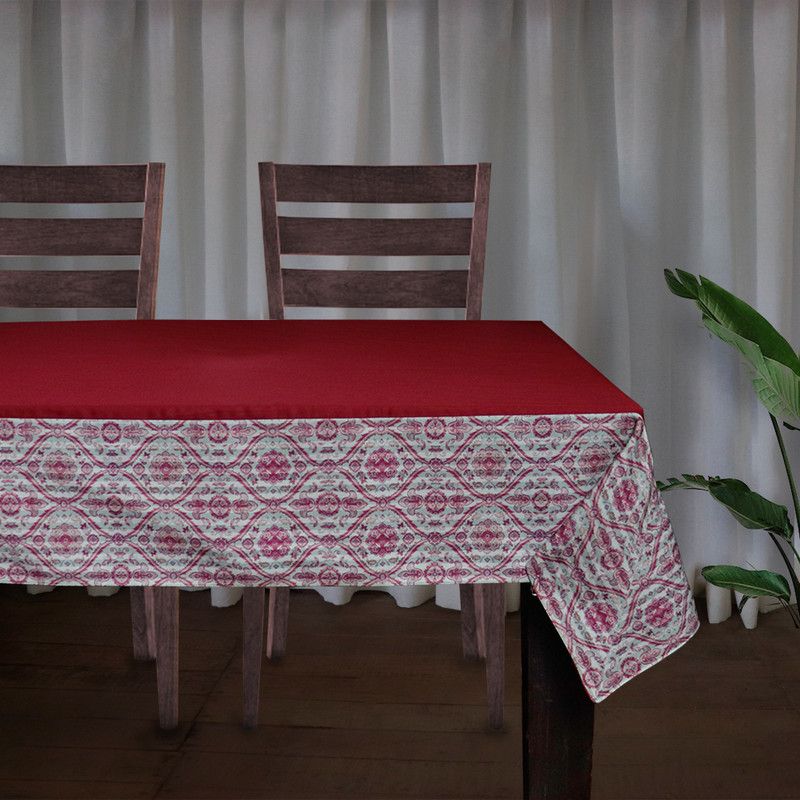 ZEBA Printed 6 Seater Table Cover  (Red, Cotton)