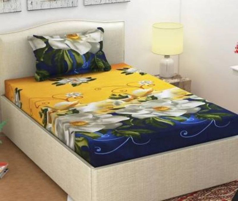SAM GALAXY 140 TC Microfiber Single 3D Printed Flat Bedsheet  (Pack of 1, Yellow)