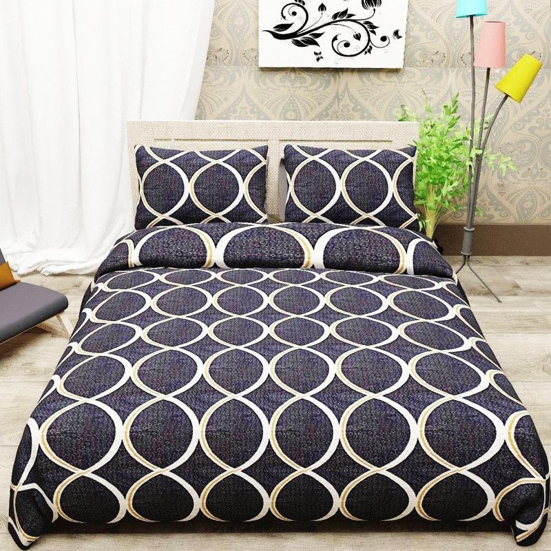 MAHI TEXTILES 200 TC Cotton Queen Printed Flat Bedsheet  (Pack of 1, Black)