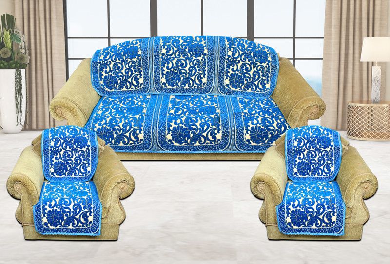ELOHIM Chenille Abstract Sofa Cover  (Sky Blue Pack of 6)