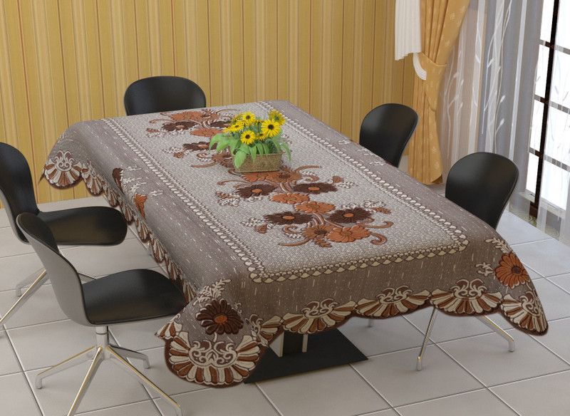 Style your home Floral 6 Seater Table Cover  (Coffee, Cotton)